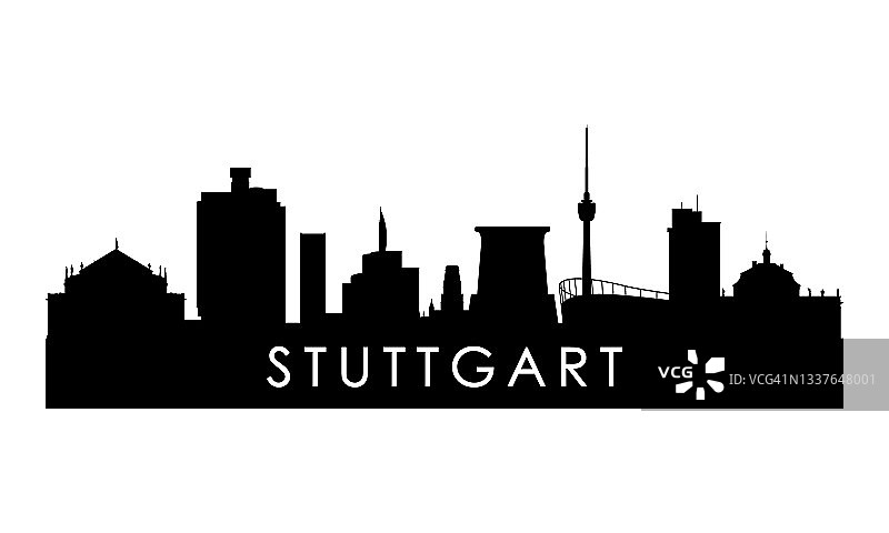 斯图加特天际线轮廓。白色背景下的黑色斯图加特城市设计。图片素材