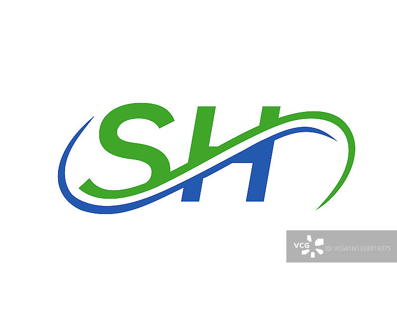 上海上海标志设计为金融、开发、投资、房地产及管理公司矢量模板。上海信连结商业标志。SH标志设计图片素材