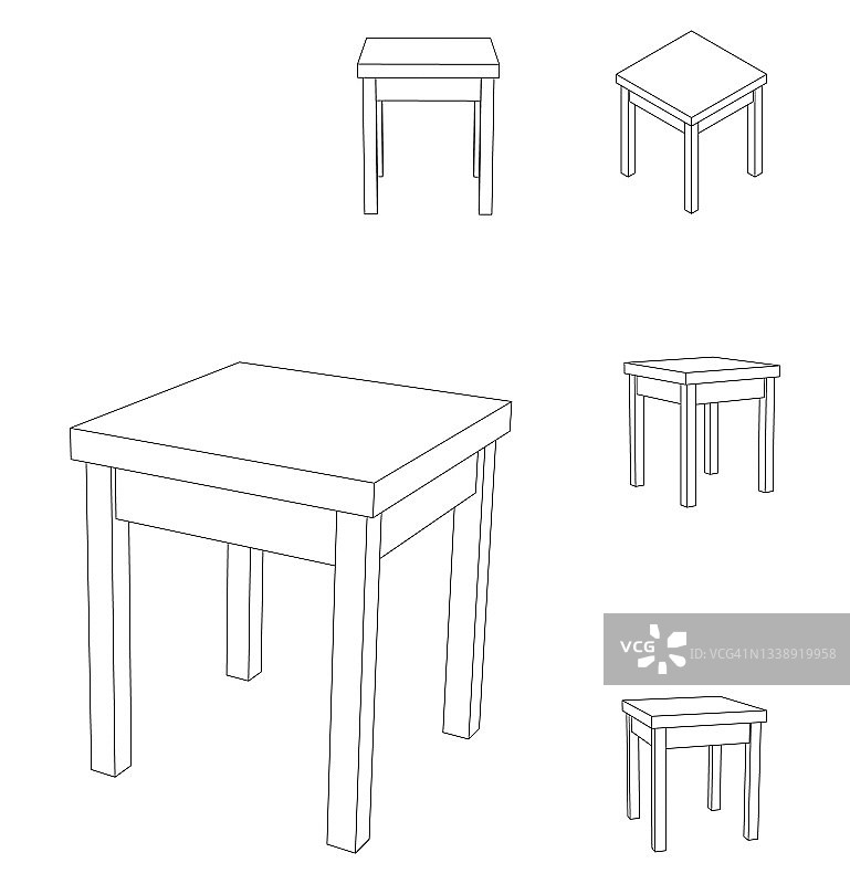 向量木方凳椅，轮廓插图图片素材
