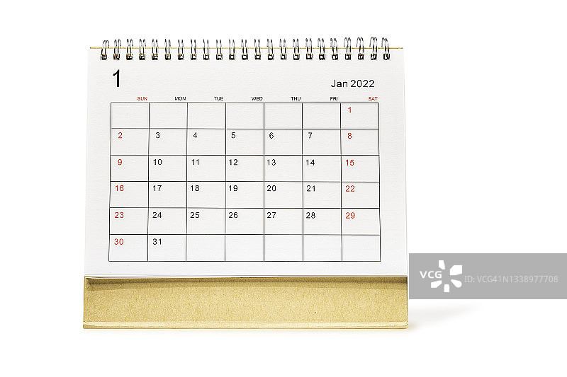 一月一月，2022年日历桌为组织者规划和提醒隔离在白色背景上。剪切路径图片素材