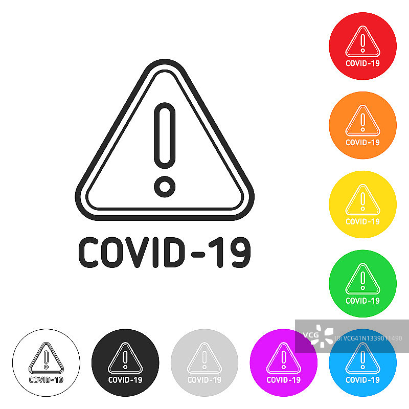 冠状病毒预警信号。按钮上不同颜色的平面图标图片素材