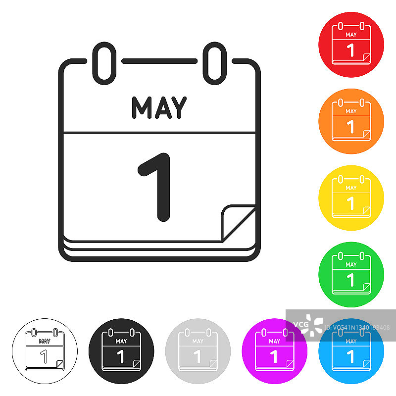 5月1日。按钮上不同颜色的平面图标图片素材