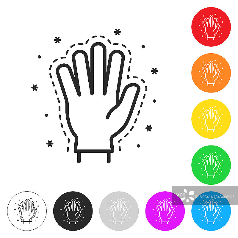 橡胶手套-预防COVID-19感染。按钮上不同颜色的平面图标图片素材