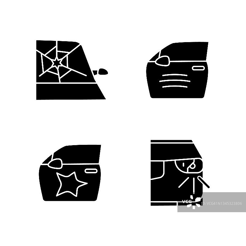 汽车事故类型黑色字形图标设置在空白图片素材