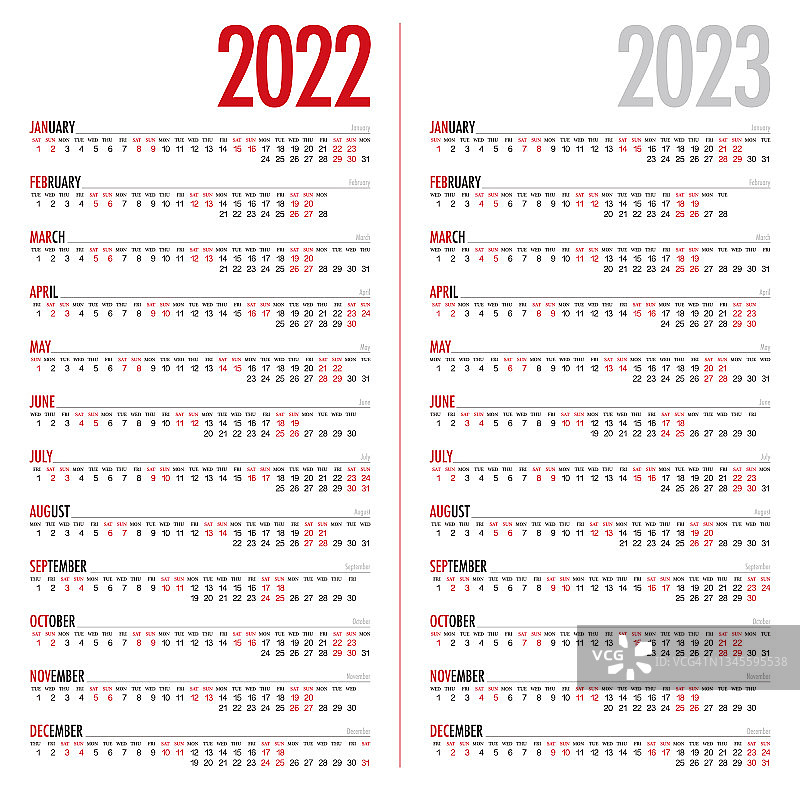 日历2022 -2023 - 12个月库存图片素材