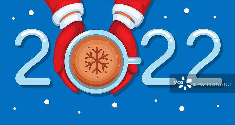 2022咖啡晚艺术圣诞和新年问候与雪花符号卡通插图向量图片素材