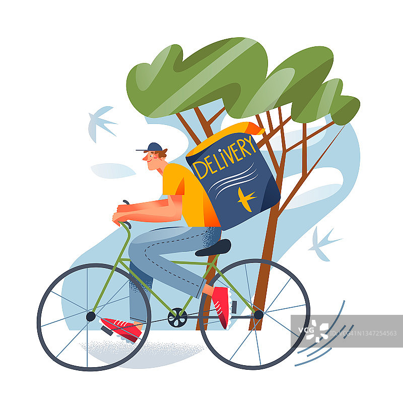 快递服务，快递员骑着自行车带着箱子，快递员送包裹图片素材