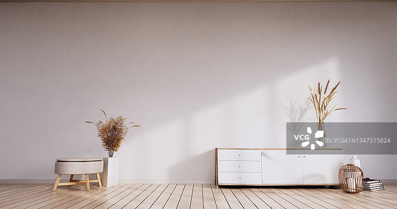 极简橱柜，现代日本白色房间。三维渲染图片素材