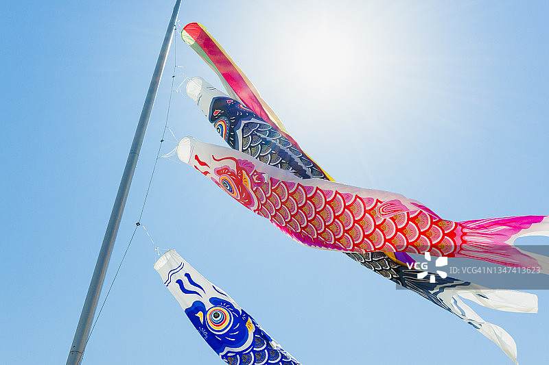 Koinobori，鲤鱼彩带在空中飞翔图片素材