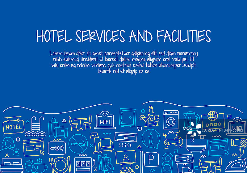 酒店服务相关的手绘横幅设计矢量插图图片素材