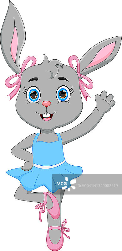卡通有趣的兔子芭蕾舞者在白色的背景图片素材