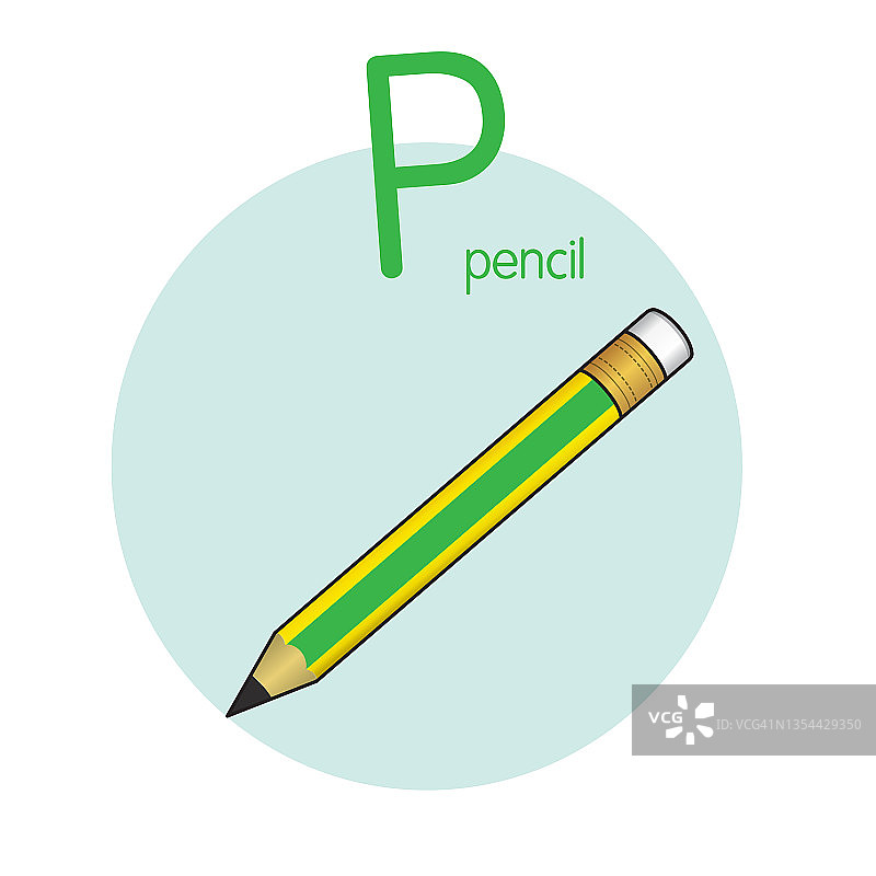 矢量插图铅笔与字母P大写字母或大写字母的儿童学习练习ABC图片素材