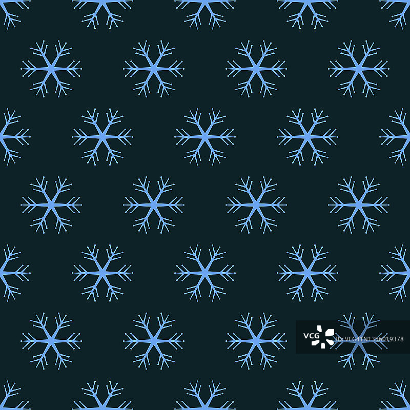 无缝的冬季图案与蓝色雪花在黑暗的背景上图片素材