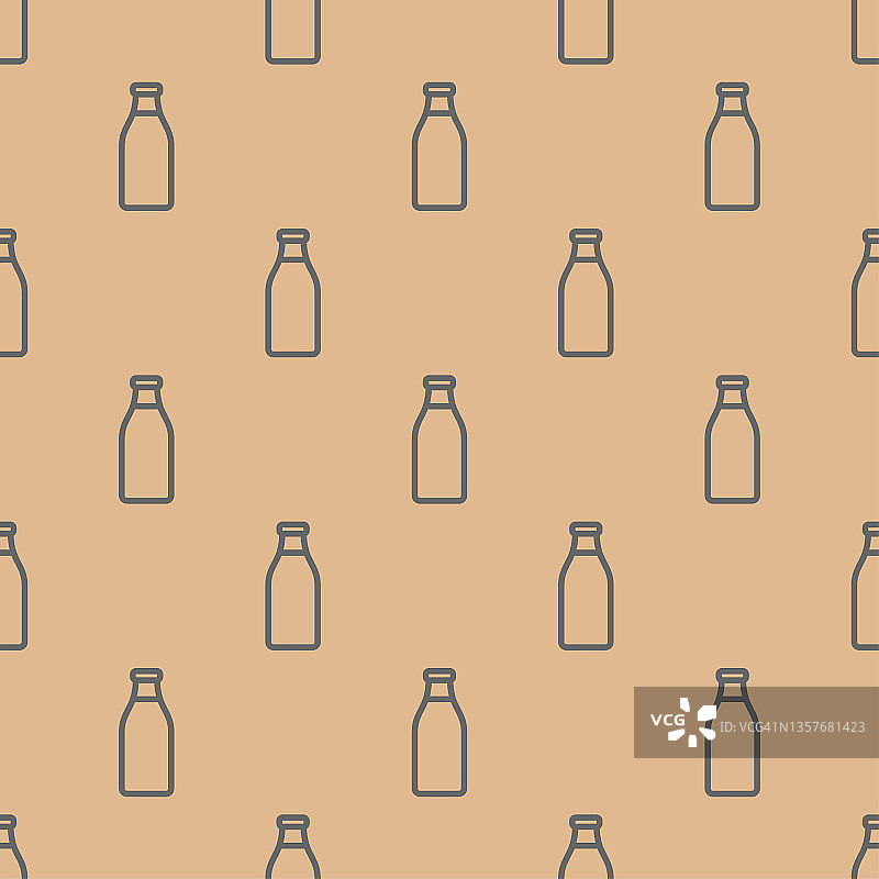 灰色轮廓线瓶孤立的米色背景。可爱的单色无缝图案。矢量简单平面图形说明。纹理。图片素材