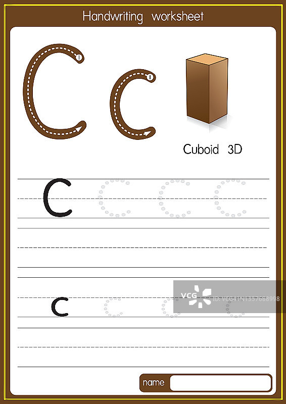 长方体三维矢量插图字母C大写字母或大写字母的儿童学习练习ABC图片素材