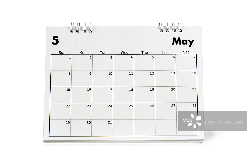 5月中旬，2022年日历台为组织者规划和提醒隔离在白色背景上。剪切路径图片素材