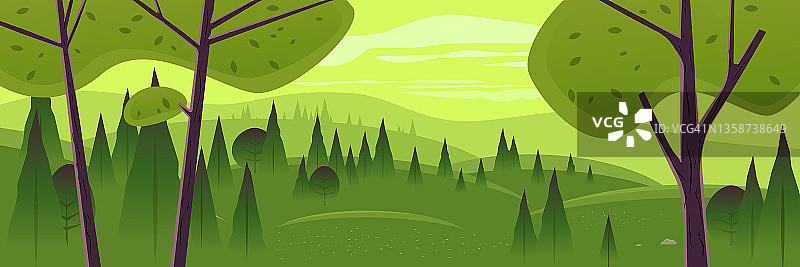 水平卡通插图的绿色景观图片素材