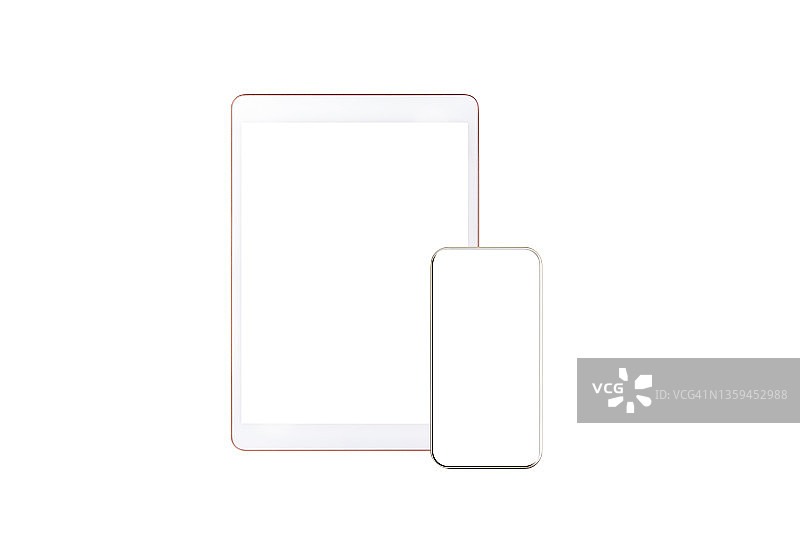 平板电脑和智能手机的空白屏幕上的白色背景。模型图片素材