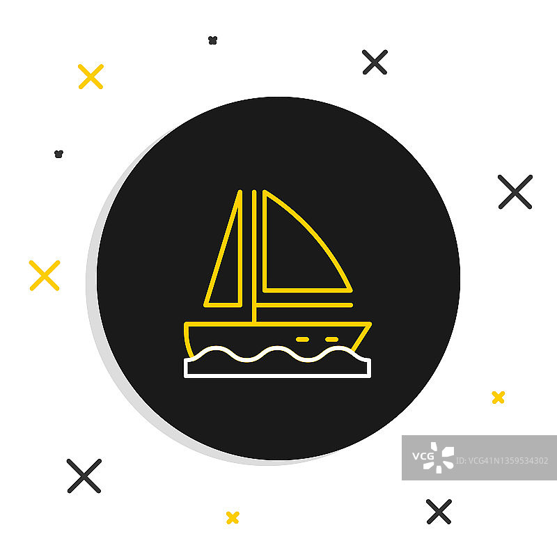 帆船或帆船图标孤立在白色背景。帆船海上巡游旅行。色彩斑斓的轮廓的概念。向量图片素材