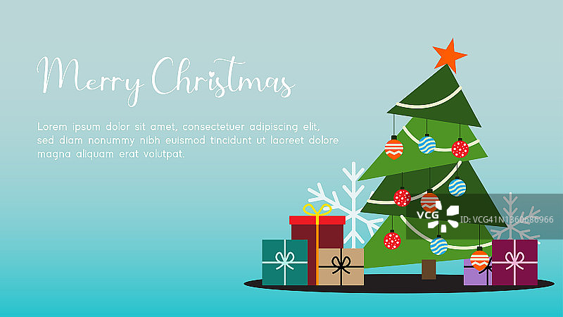 圣诞横幅插图，松树与礼盒，横幅的设计模板，框架，头部，背景贺卡设计。矢量插图。图片素材