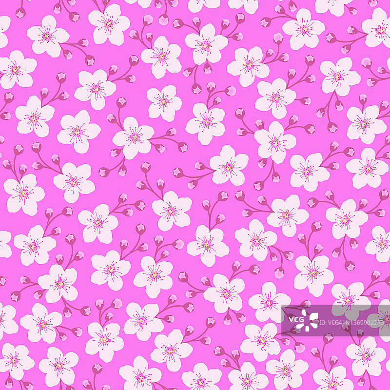 樱花花型，粉白花型无缝花型。图片素材