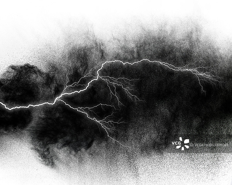 空中漂浮的水滴，白色背景上的闪电。图片素材