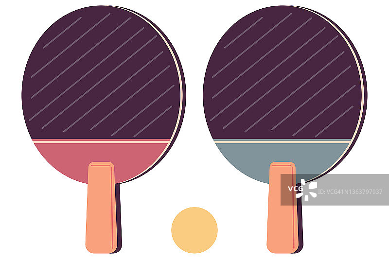 乒乓球和球拍矢量卡通插图孤立在一个白色的背景。图片素材