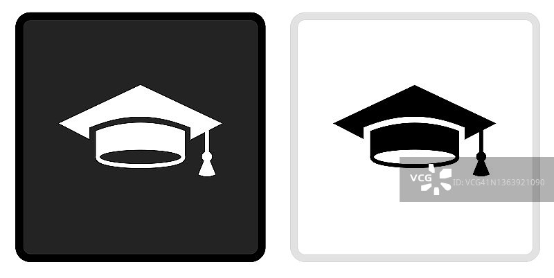黑色按钮上的毕业图标与白色翻转图片素材