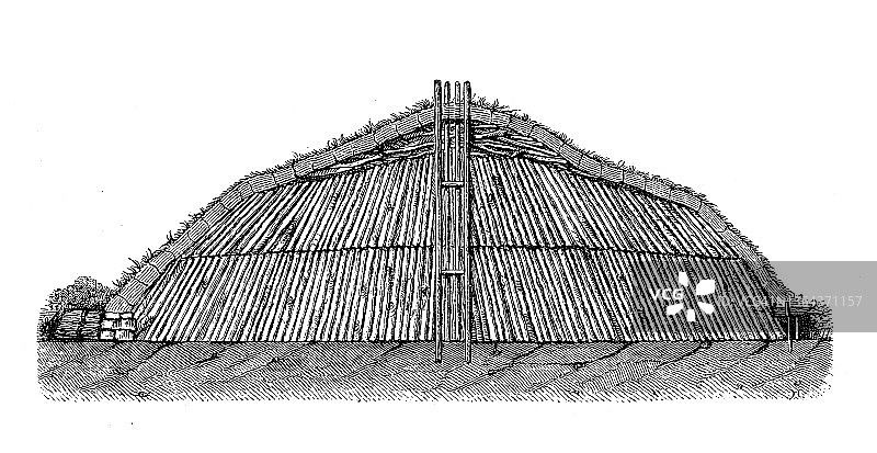 19世纪工业、技术和工艺的古董插图:用于煤炭生产的木排图片素材
