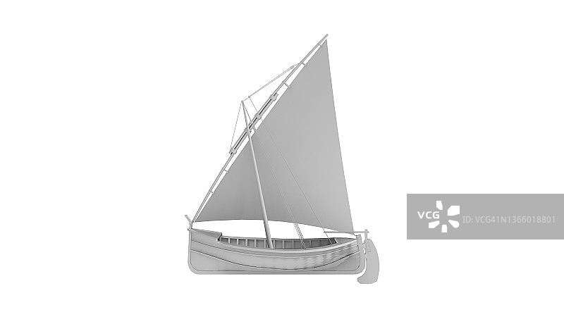 一艘帆船的3d渲染隔离在白色的工作室背景图片素材