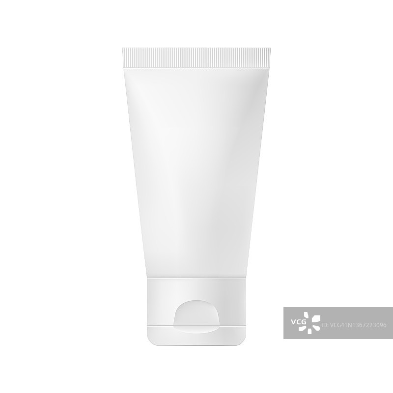 一个白色空包的现实矢量模型。3D插图的一个塑料管与盖子化妆品，凝胶，乳液，身体霜，防晒霜，牙膏。前视图。图片素材