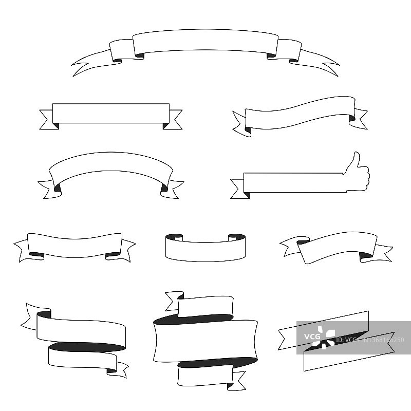 套缎带，横幅(轮廓，线艺术)-白色背景上的设计元素图片素材