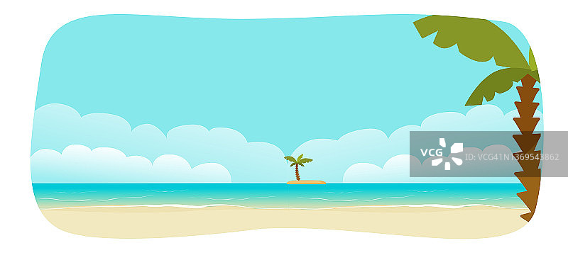 度假胜地奢华的海滩与岛屿的观点作为旅游假日横幅向量或夏季海洋海岸线自然景观背景异国情调天堂旅行平面卡通插图复制空间图片素材