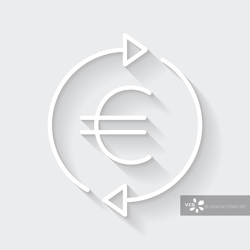 兑换和转账欧元。图标与空白背景上的长阴影-平面设计图片素材