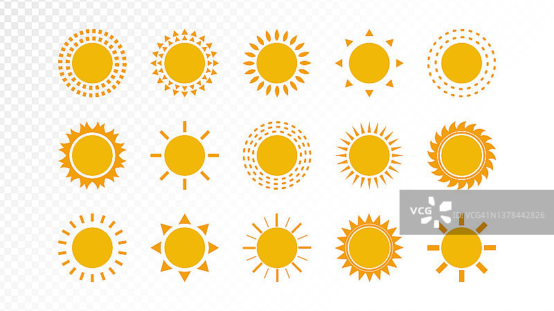 夏季设计的太阳图标集合。矢量插图。图片素材