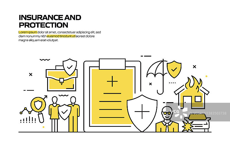 保险和保护概念，线风格矢量插图图片素材