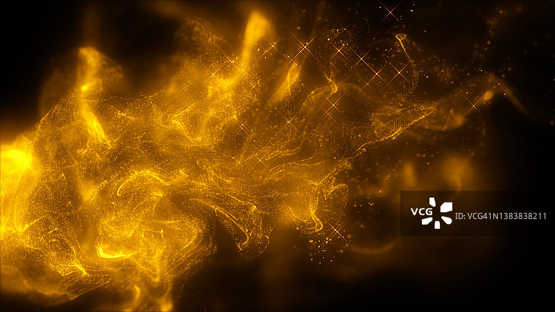 金色抽象流体，粒子和火花背景图片素材