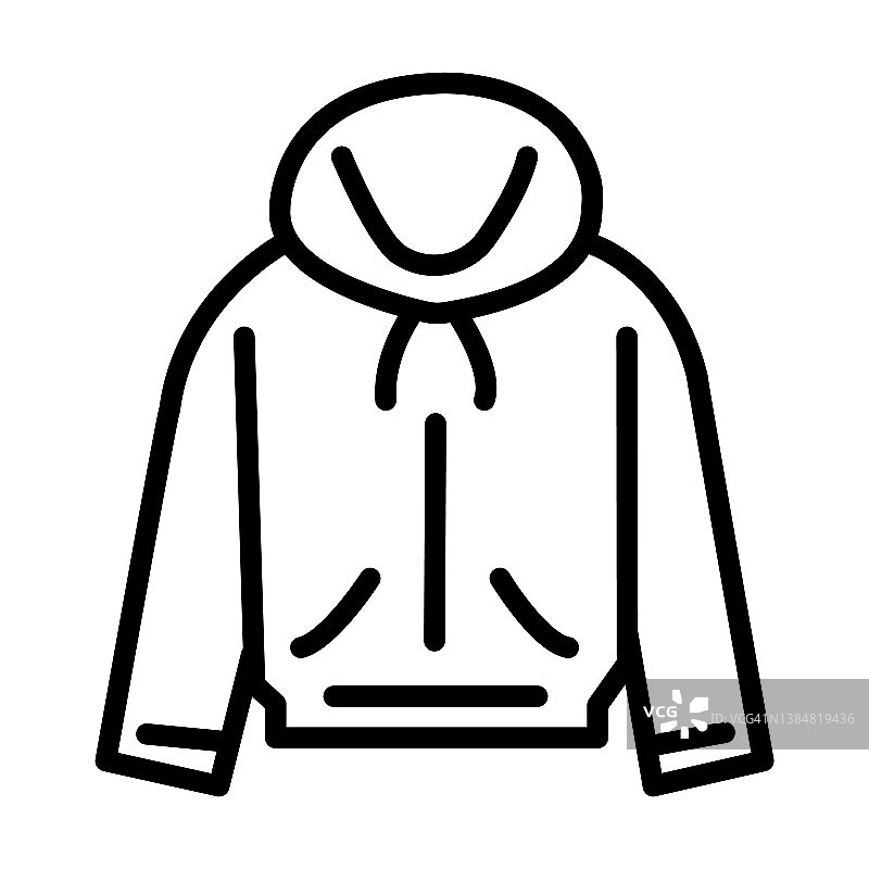 毛衣与引擎盖图标从时尚系列。薄线形毛衣罩，模板，穿轮廓图标孤立在白色背景。线矢量毛衣与头巾标志，网络和移动符号。图片素材