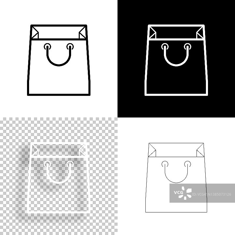 购物袋。图标设计。空白，白色和黑色背景-线图标图片素材