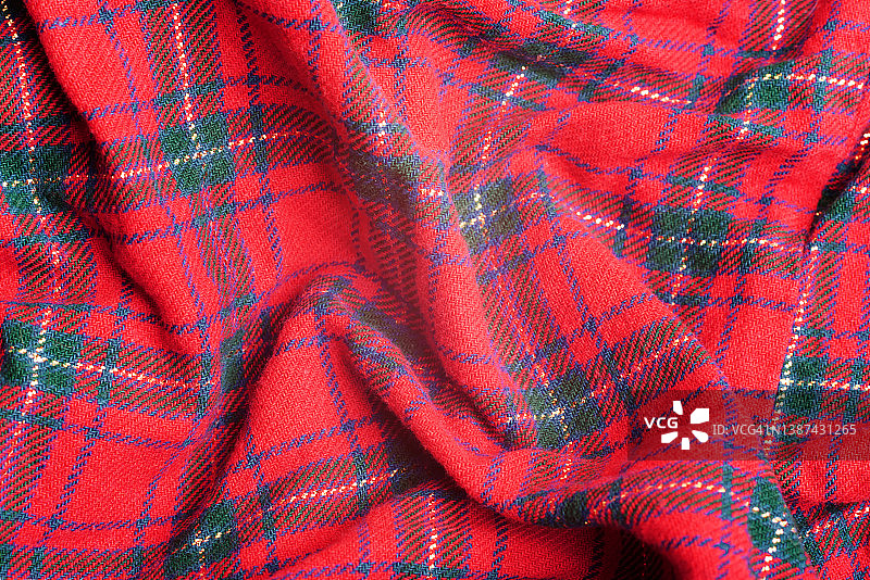 近针织红色，黑色和绿色斜纹格子苏格兰无缝图案。圣诞节与新年的概念。图片素材