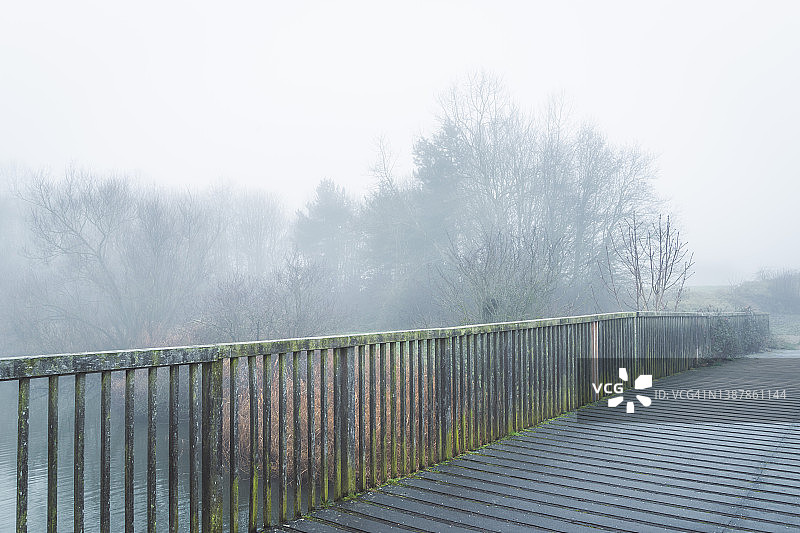 冬天的风景在雾和小径上图片素材