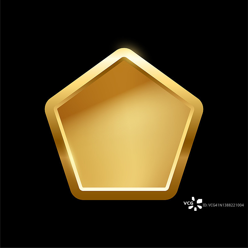 金色五角形按钮与框架，3d金色光泽优雅设计为空徽章图片素材