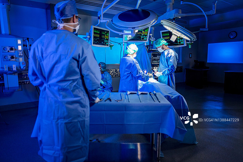 外科团队在医院手术室进行腹腔镜检查图片素材