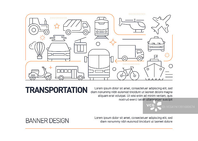 交通相关的矢量横幅设计概念，现代线风格与图标图片素材