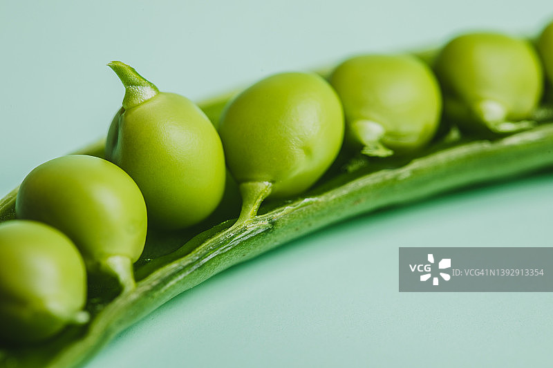绿色背景下的豌豆象征着健康的饮食方式图片素材