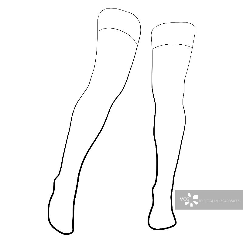 女袜轮廓简单极简矢量图标。女性的腿。轮廓吸引脚，矢量插图。在白色背景上发现了女人的腿。图片素材