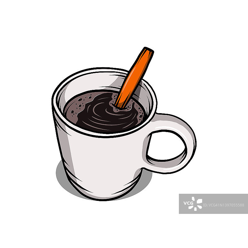 咖啡杯矢量插图。咖啡图标。咖啡杯的标志。手绘的风格图片素材
