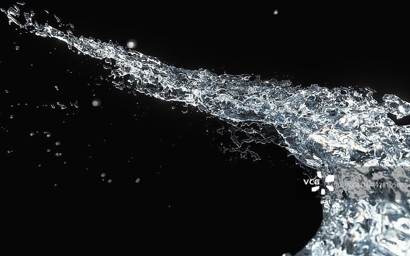 黑色背景上的喷射器和水滴悬浮在空中图片素材