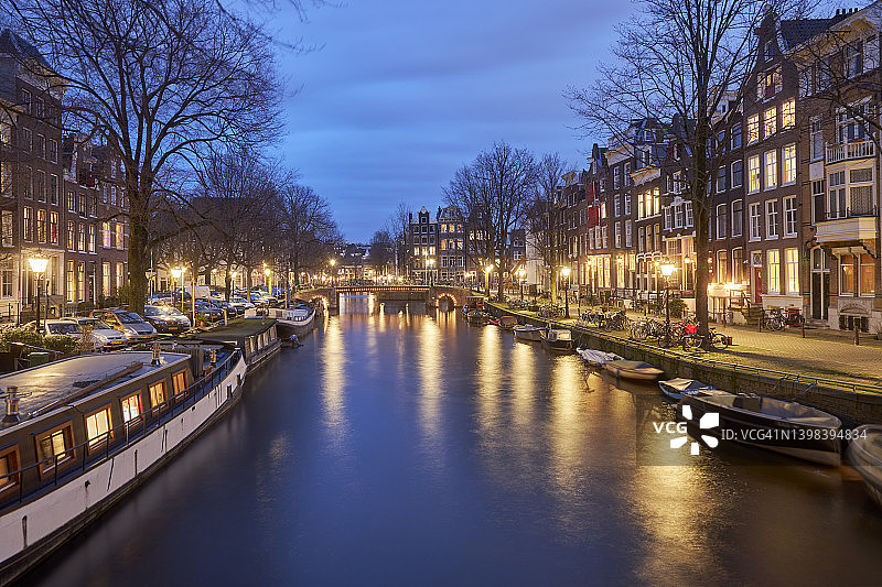 阿姆斯特丹运河夜景图片素材