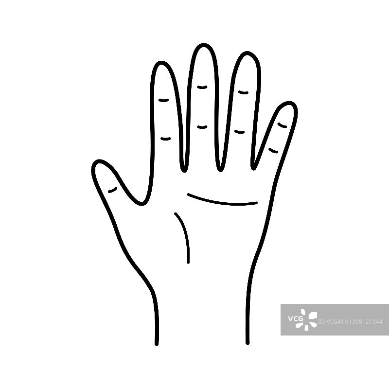 掌心五个手指朝上。手势的问候，矢量插图孤立的白色。图片素材